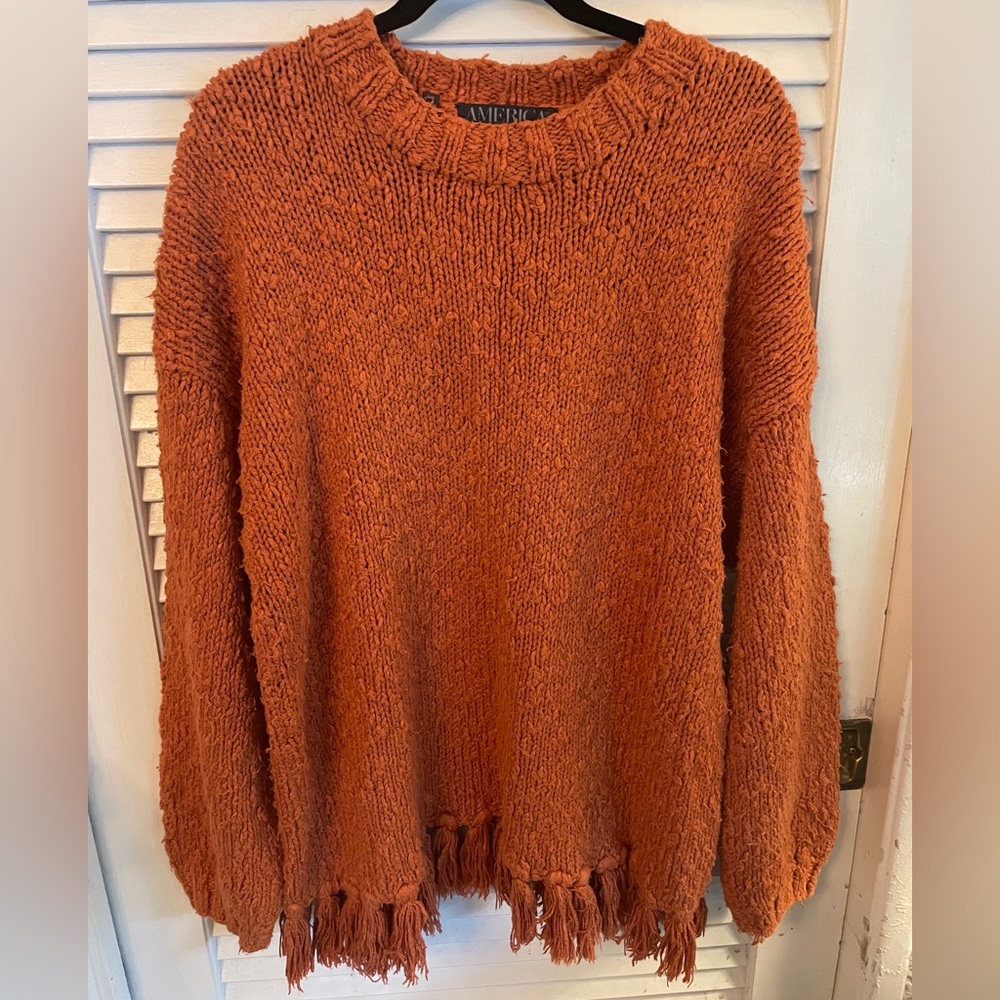 AMERICA Orange Wide Crochet Sweater